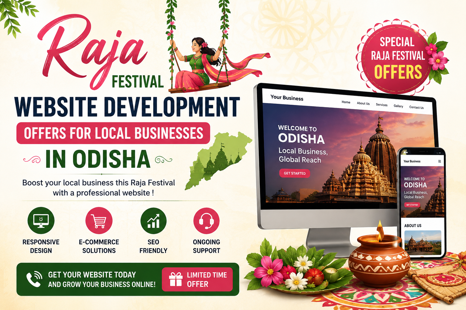 Raja Festival Website Development Offers for Local Businesses in Odisha: Smart 5 Solution blog image